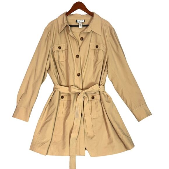 Mary McFadden Jackets & Blazers - Mary McFadden Safari Trench Coat Womens 22W Khaki Tan Belted Luxury Plus Size